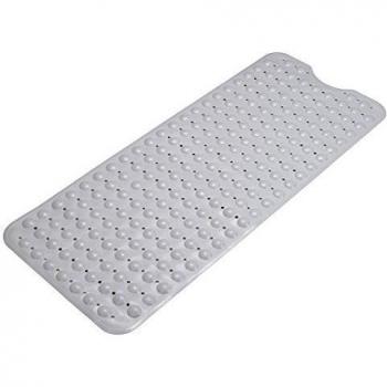 bligli extra largo antideslizante medio ambiente TPR goma baño ducha bañera con ventosas 40 x 99 cm, gris, blanco