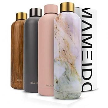 MAMEIDO Botella agua acero inoxidable 500ml Pearl Marble Gold - Termo reutilizable, Cantimplora termica sin BPA, hermético para bebidas frías y calientes