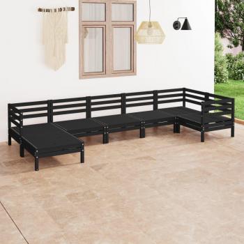 Juego de muebles de jardín 7 piezas en madera maciza de pino negro