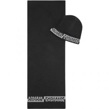 Armani Exchange Black/Grey Mel Beanie Set for Men One Size