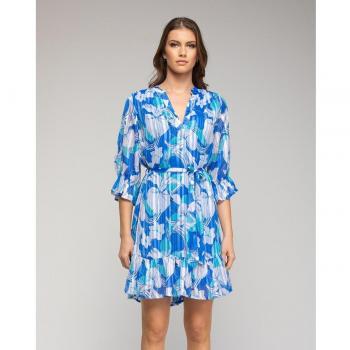 Vestido Corto Niza con Diseño Floral y Mangas Abullonadas