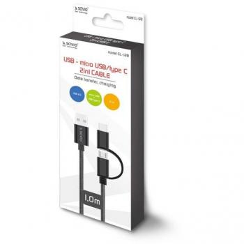 Cable USB a Micro USB y USB C Savio CL-128 Negro 1 m