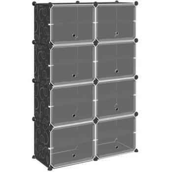 Estantería de cubos organizadora con 8 compartimentos y puertas color negro PP