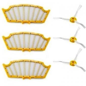 iRobot 82804 - Accesorios para aspiradora, 3 filtros y 3 cepillos laterales, color blanco, amarillo