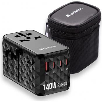 Verbatim UTA-10 140W GaN III Universal Travel Adapter with 2 x USB-C PD 3.1 & QC 4+ and 1 x USB-C PD 3.0 & 1 x USB-A QC