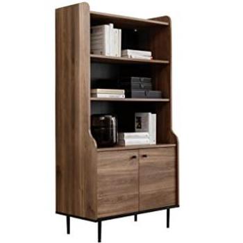 Estantería Providence 161, Abierta con Puertas, Aglomerado Laminado Negro, 160x80x45cm