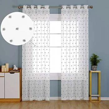 Deconovo Visillos Blancos Cortina Translucida Salón Infantiles para Ventanas Dormitorio para Habitacion Lino 140x280cm Gris