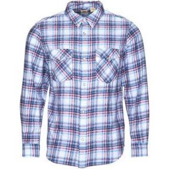 Camisa de hombre Levi's Relaxed Fit Western de manga larga azul con estampado de cuadros y cierre a presión