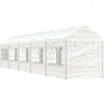 Cenador con techo polietileno blanco 11,15x2,28x2,69 m
