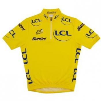Santini Maillot de Manga Corta Tour de Francia GPM Leader - Maillot amarillo, manga corta, talla infantil L, modelo oficial del Tour de Francia 2024