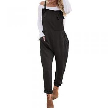 VONDA Monos de Vestir Mujer Sin Mangas Casual Elegante Monos Mujer Verano de Bolsillos Laterales Monos de Pernera Ancha y Correas Ajustable B-Negro 3XL