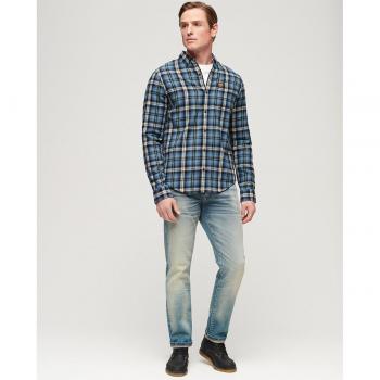 Superdry Organic Cotton Long-Sleeved Lumberjack Shirt with Vintage Logo, Blue, Size M