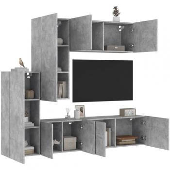 Mueble de TV de pared 5 piezas en madera de ingeniería gris hormigón