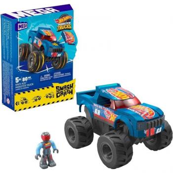 Mega Hot Wheels Smash & Crash Carrera Ace Monster Truck - Juego de construcción, incluye vehículos de estilo monster truck, pista de carrera con obstáculos, diseño interactivo para aplastar y chocar, ideal para niños