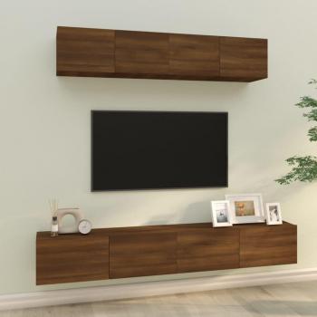 vidaXL Set de muebles para TV 4 piezas madera contrachapada marrón roble 100 x 30 x 30 cm Mueble de Salon Mueble TV Mueble Televisor Mesa de TV