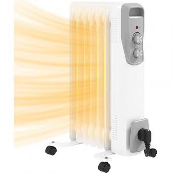 Radiador de Aceite Silencioso 1500W con Temperatura Ajustable y Protección contra Sobrecalentamiento para Espacios de hasta 20 m² - Blanco