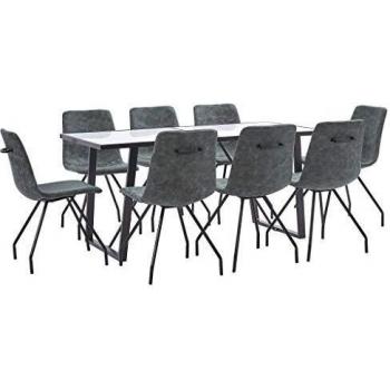 vidaXL Juego de Comedor 9 Piezas Cuero Sintético Mobiliario Decoración Interior Casa Hogar Robusto Duradero Resistente Funcional Práctico Útil Negro