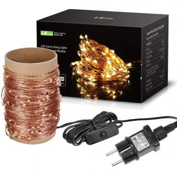 LE Guirnalda de luces LED 22m 200 LED Blanco cálido Alambre de cobre impermeable, Decoración de fiestas, Guirnalda de luces de Navidad