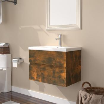 Mueble de baño con lavabo de madera contrachapada en roble ahumado Marrón