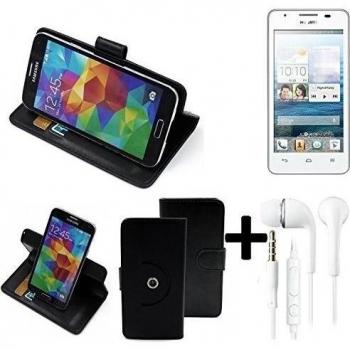 TOP SET: 360° Funda Smartphone para Huawei Ascend G525, negro + Auriculares | Función de stand Caso Monedero BookStyle mejor precio, mejor funcionamiento - K-S-Trade | Funda Universal Caso Monedero cubierta del tirón Monedero Monedero