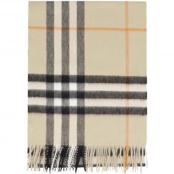 Burberry Checked Cashmere Scarf in Beige and Gray, Unisex, One Size