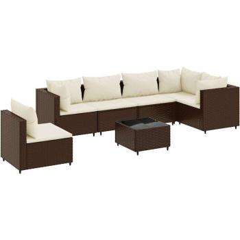7-Piece Brown Poly Rattan Garden Lounge Set with Cushions