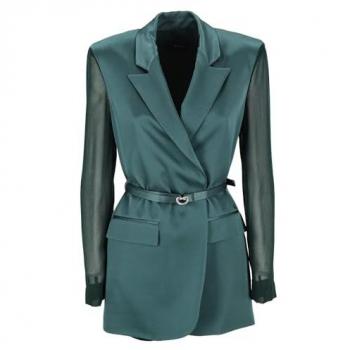 PINKO Women's Green Satin Blazer with Sheer Sleeves - Size 42