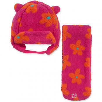 Conjunto de niña Tuc Tuc de gorro y bufanda fucsia con estampado de flores