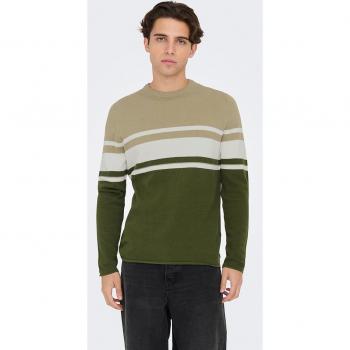 Jersey de hombre con cuello redondo de rayas Only Niguel Beige