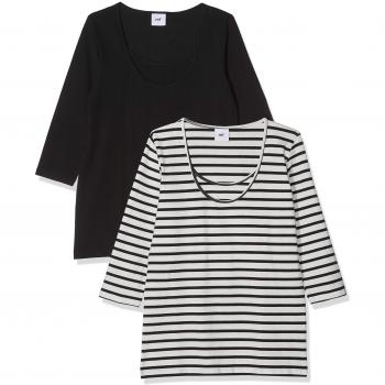 MAMALICIOUS Mllea Org Nell 3/4 Mix Top Nf 2pack A. O, Camisa Manga Larga para Mujer, Pack: Snow White W/Black Stripes, 44