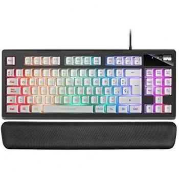 Mars Gaming MKAXWES Teclado Compacto TKL H-Mech, Iluminación RGB 9 Efectos, Reposamuñecas Gel, Blanco, Idioma Español