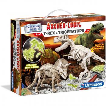 Dinosaurios Arqueológicos T-Rex y Triceratops Fluorescentes