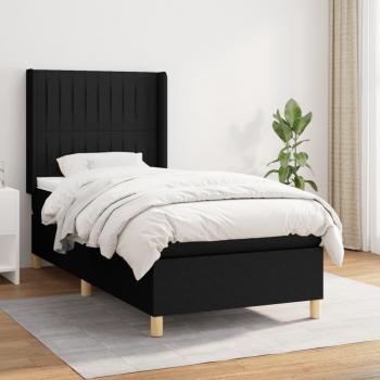 Cama box spring con colchón de muelles en tela negra 90x200 cm
