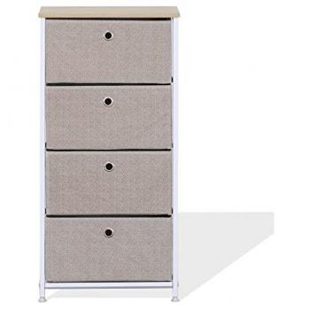 Cajonera alta Rebecca Mobili de 4 cajones plegables de metal y tela en blanco vintage beige