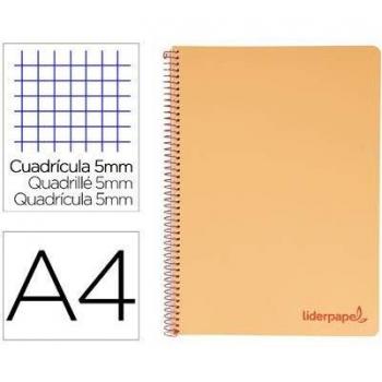Cuaderno espiral liderpapel A4 micro wonder tapa plastico 120h 90gr cuadro 5 mm 5 banda 4 taladros color naranja.