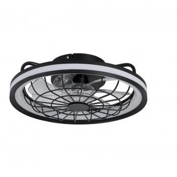 Ventilador de techo Plafón LED Rafale 50W 4800Lm CCT Regulable con estructura en rejilla negro, diseño moderno y funcionalidad