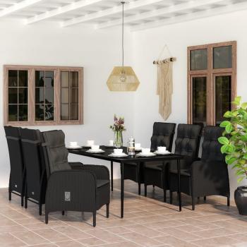 7 Piece Black Garden Dining Set with Cushions