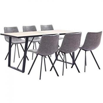 vidaXL Juego de Comedor 7 Piezas Cuero Sintético Mobiliario Decoración Interior Casa Hogar Robusto Duradero Resistente Funcional Práctico Útil Gris