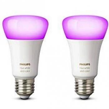 Philips Hue White and Color Ambiance - Set de 2 bombillas LED E27, 6.5 W, iluminación inteligente, cambian de color, compatible con Apple Home Kit y Google Home