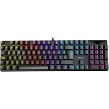 Teclado mecánico Krom KASIC Negro, retroiluminación RGB, switch mecánicos de alta calidad, diseño ergonómico, teclas multimedia dedicadas, construcción robusta y duradera