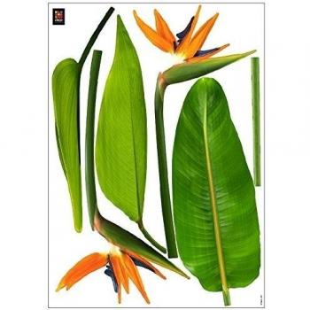 Plage Decoración Mural Adhesiva con Diseño Flores Pájaros del Paraíso, Vinilo, Multicolor, 48x3x68 cm