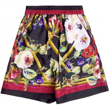 Dolce & Gabbana Women's Printed Silk Shorts, Size 40, Color HH4YA, Multicolor Rose Garden Pajama Shorts