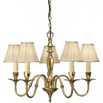 Lámpara colgante Asquith de latón con 5 brazos y luces, tejido efecto organza beige, E14