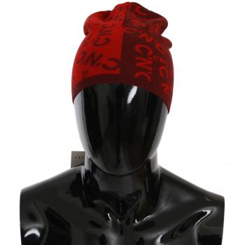 Red Wool Blend Branded Beanie Hat