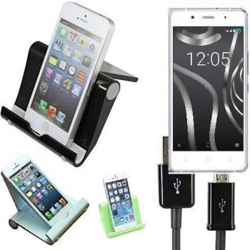 Estación de acoplamiento universal para BQ Aquaris X5 Plus, negro, fuerte, ligero y compacto | Sostenedor del soporte + cable Multi-ángulo para las tabletas, e-readers y smartphones Docking Station cuna del muelle Tischständer Tischhalter Reisedock, pl