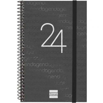 Agenda Finocam Year E5 Semana Vista Horizontal 2024 Negro Catalán Espiral 117x181mm Enero-Diciembre (12 Meses)