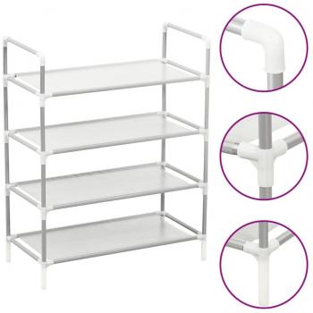 vidaXL Shoe Rack with 4 Shelves Metal and Non-woven Fabric Silver