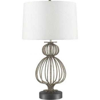 Lámpara de mesa Lafitte gris, 1 luz, E27, acabado en plata