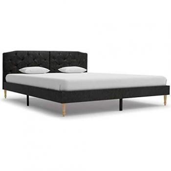 vidaXL Cama con Colchón Tela Negra 160x200cm Tapizada Mobiliario y Decoración Casa Hogar Somier Diseño Discreto Elegante Estructura Robusta Duradera