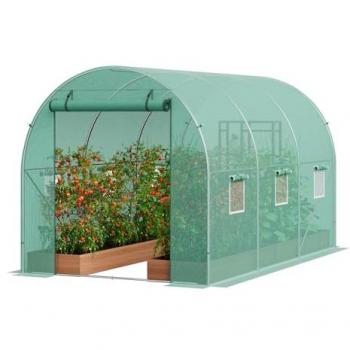 VEVOR Walk-in Greenhouse Tunnel - 9.6x6.4x6.2 ft, Galvanized Steel Frame, Green PE Cover, Roll-up Zipper Door